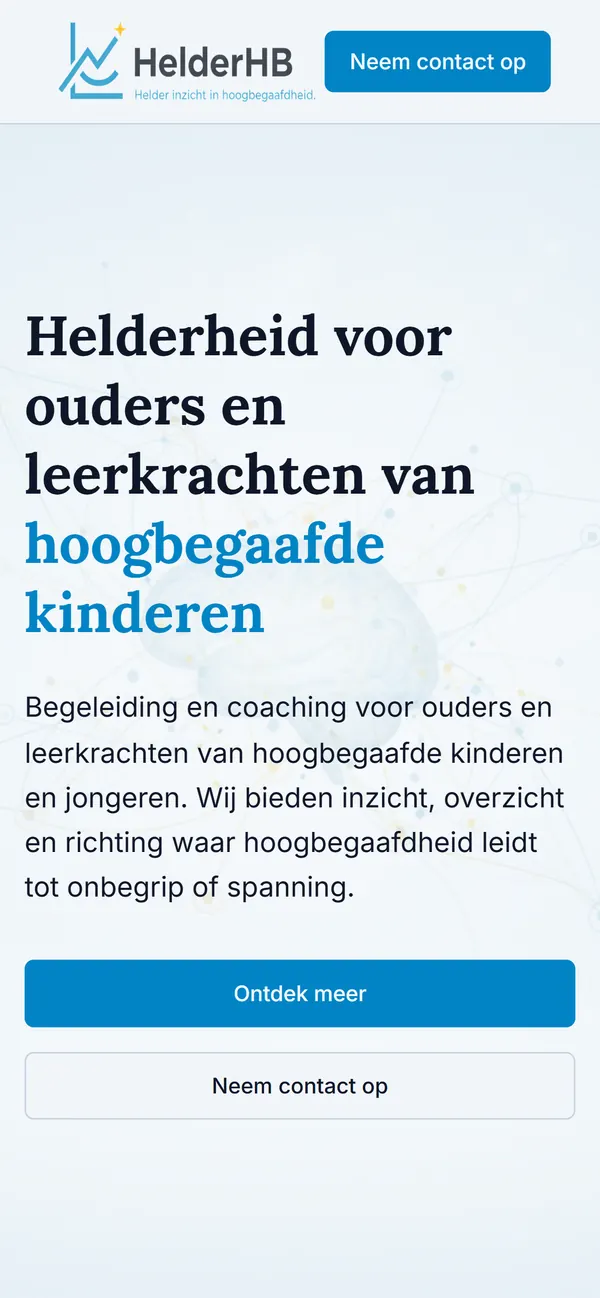 De website van HelderHB op een telefoon