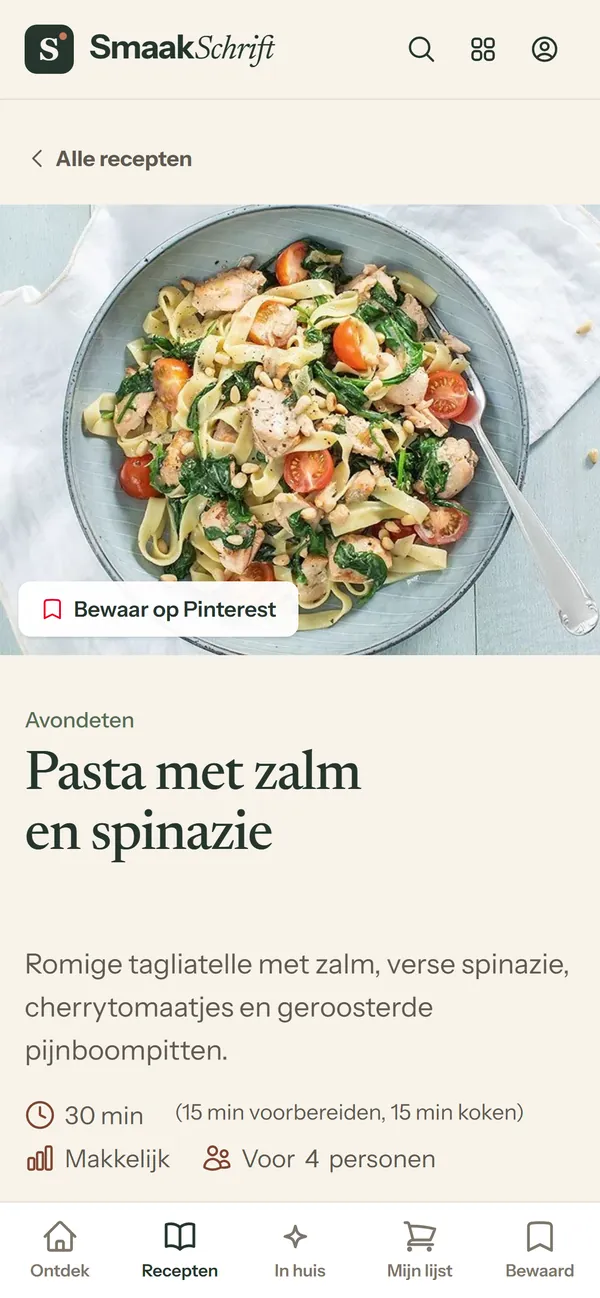 SmaakSchrift op een telefoon, met de navigatie onderin