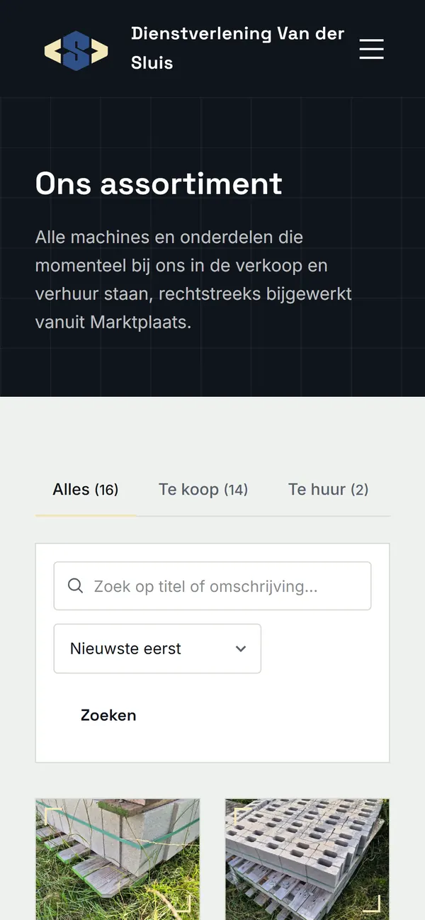 De website van Dienstverlening Van der Sluis op een telefoon