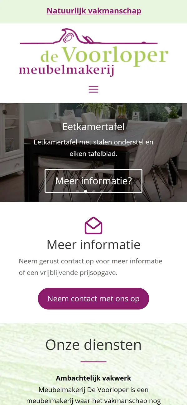 De website van de Voorloper op een telefoon